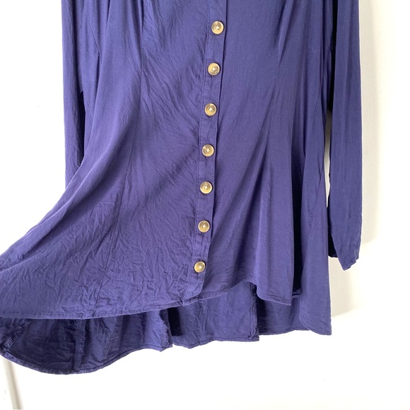Torrid Navy Blue Button Fit And Flare Long Sleeve Blouse - Picture 4 of 7